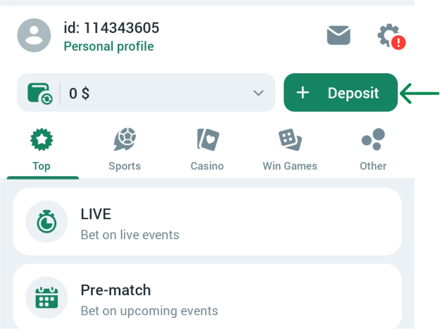 Guide to top up your account Betwinner APP Gambia